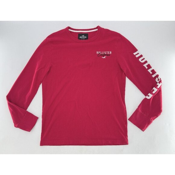 Hollister Red Embroidered Logo Crew Neck Long Sleeve T-Shirt Size XS Preppy - Picture 3 of 8